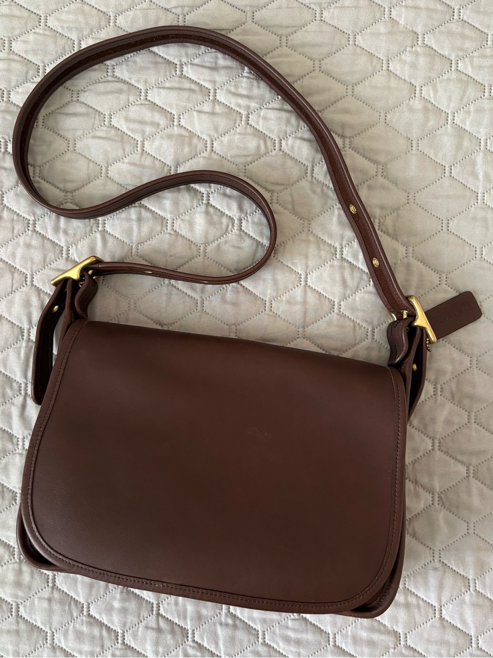 Vintage Coach Patricia’s Legacy Dark Brown Leather Saddle Shoulder Bag Crossbody